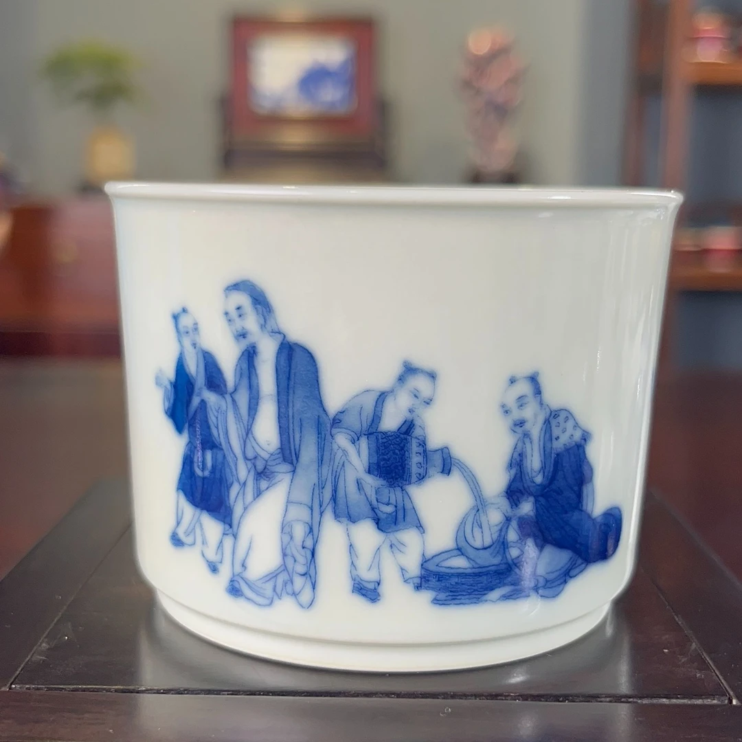 华军鼎成柴窑陶潜仪事图景德镇陶瓷主人杯