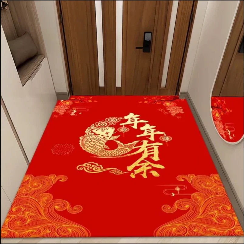 新年水晶绒大尺寸床边毯客厅地毯入户门长条地毯床边毯