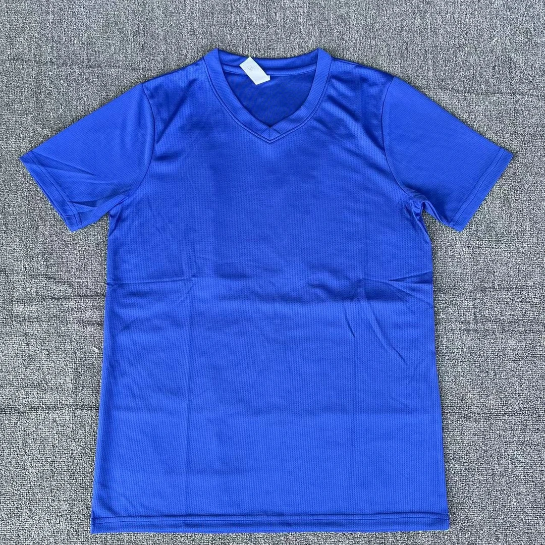 运动T恤男夏季轻薄纯色网眼速干跑步健身上衣v领夏透气蓝色时尚