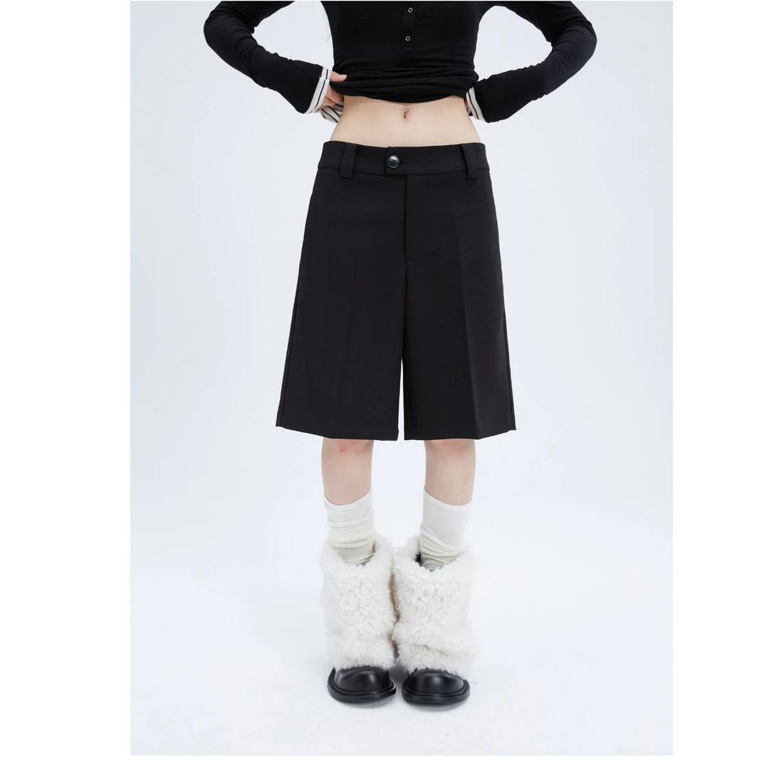 1ridescent  修身直筒中低腰遮胯显瘦修饰腿型休闲百搭西装五分裤