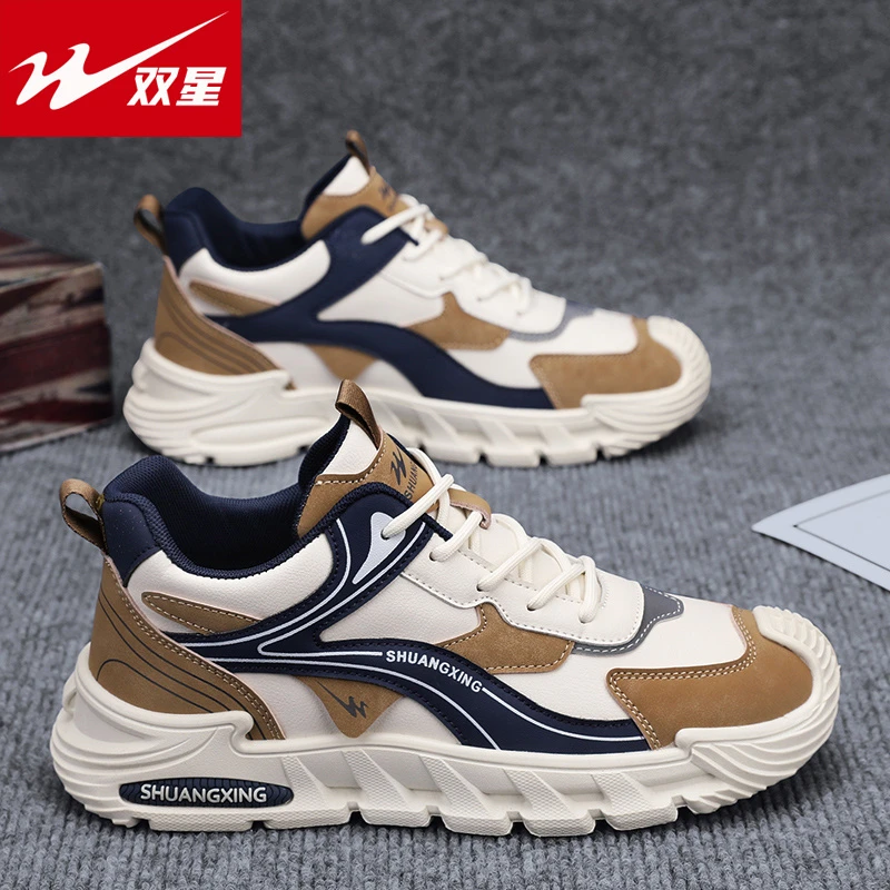 双星男鞋冬季皮面休闲鞋子男士软底防滑运动男款时尚小白鞋男潮鞋
