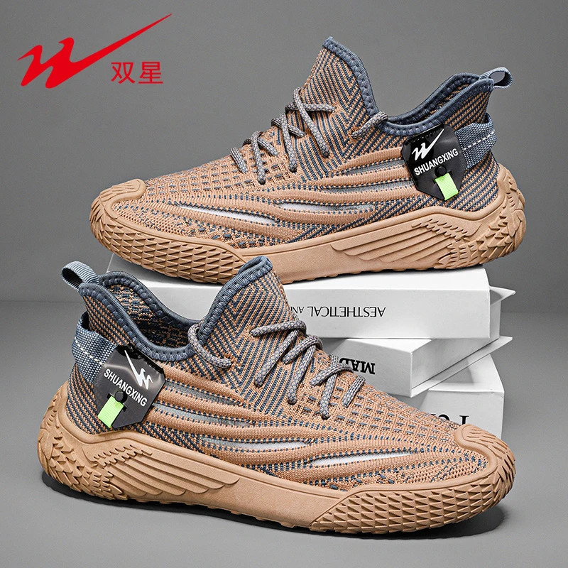 双星男鞋2025年秋季新款飞织透气网面鞋运动休闲椰子软底薄款潮鞋