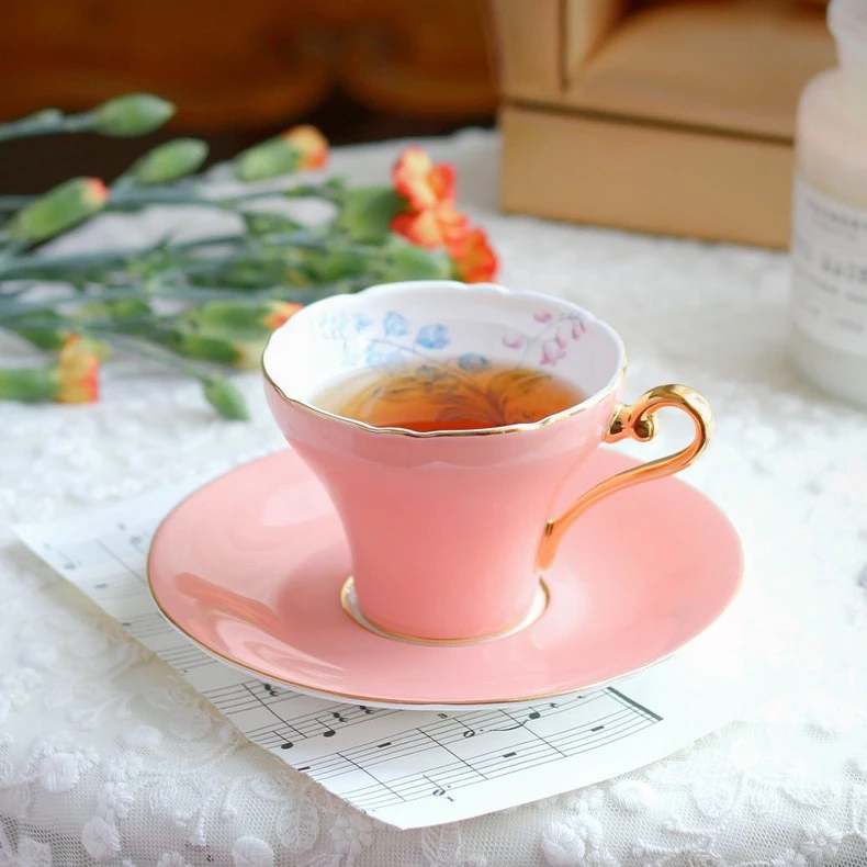 安斯丽色釉小蛮腰骨瓷茶杯碟