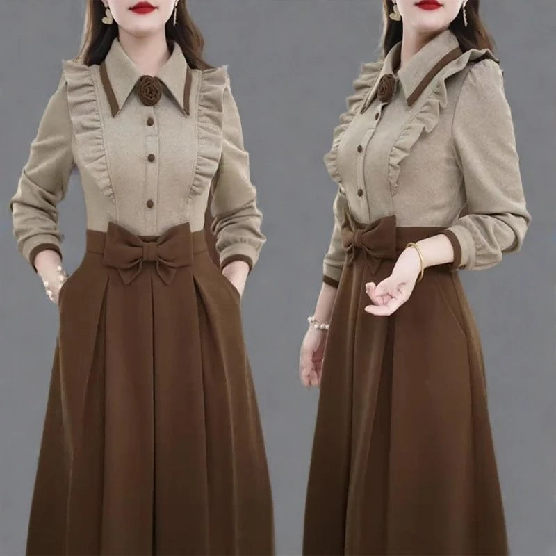 时尚假两件长袖连衣裙女2024秋季新款优雅气质设计感中长款休闲裙