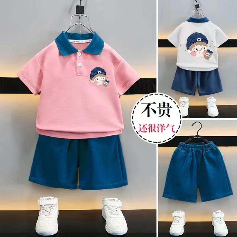 linkcard/易卡通1儿童POLO男女童短袖衫套装夏装洋气套装时髦潮流
