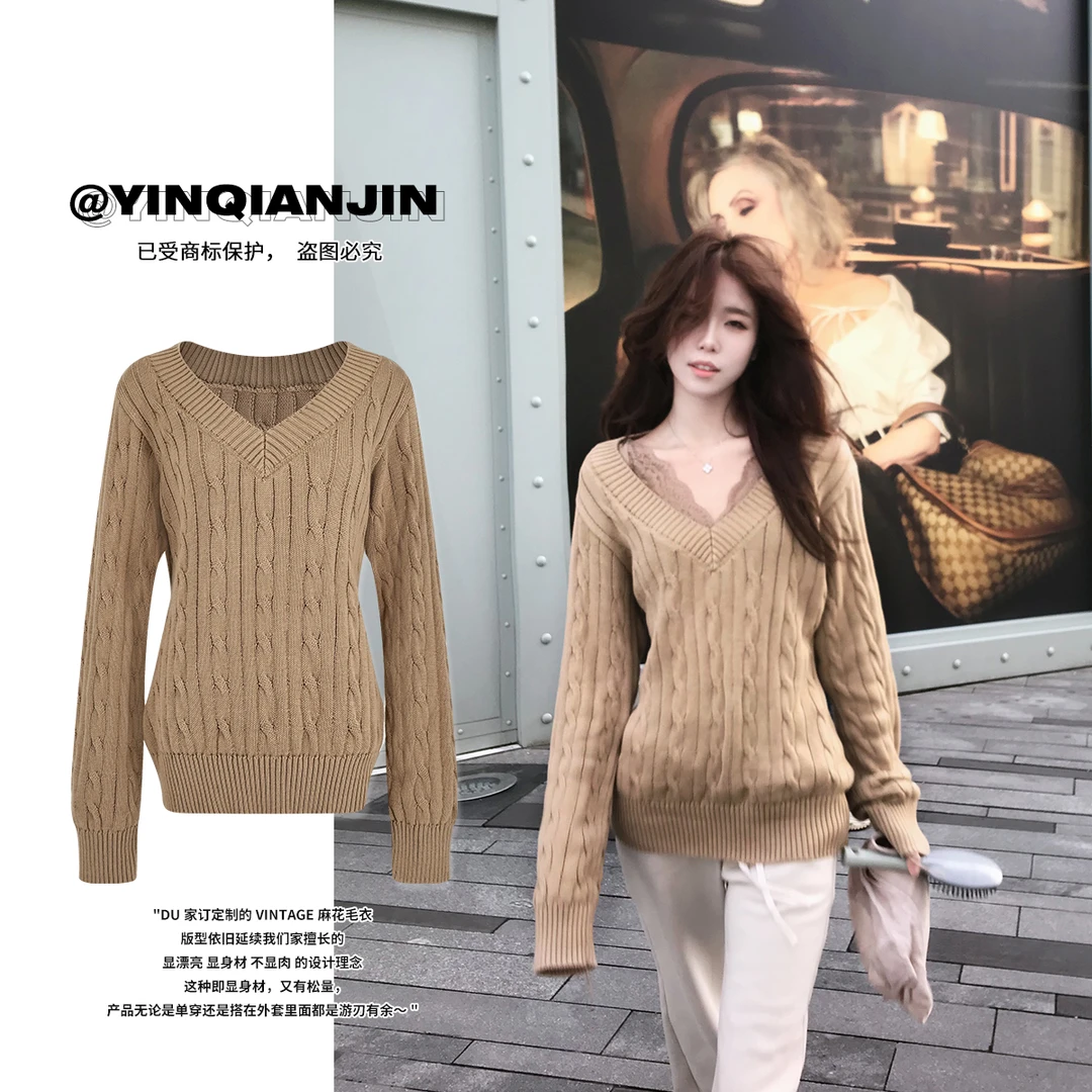 *尹千金*【老钱日记】vintage  du家定制32支高克重麻花毛衣S243303