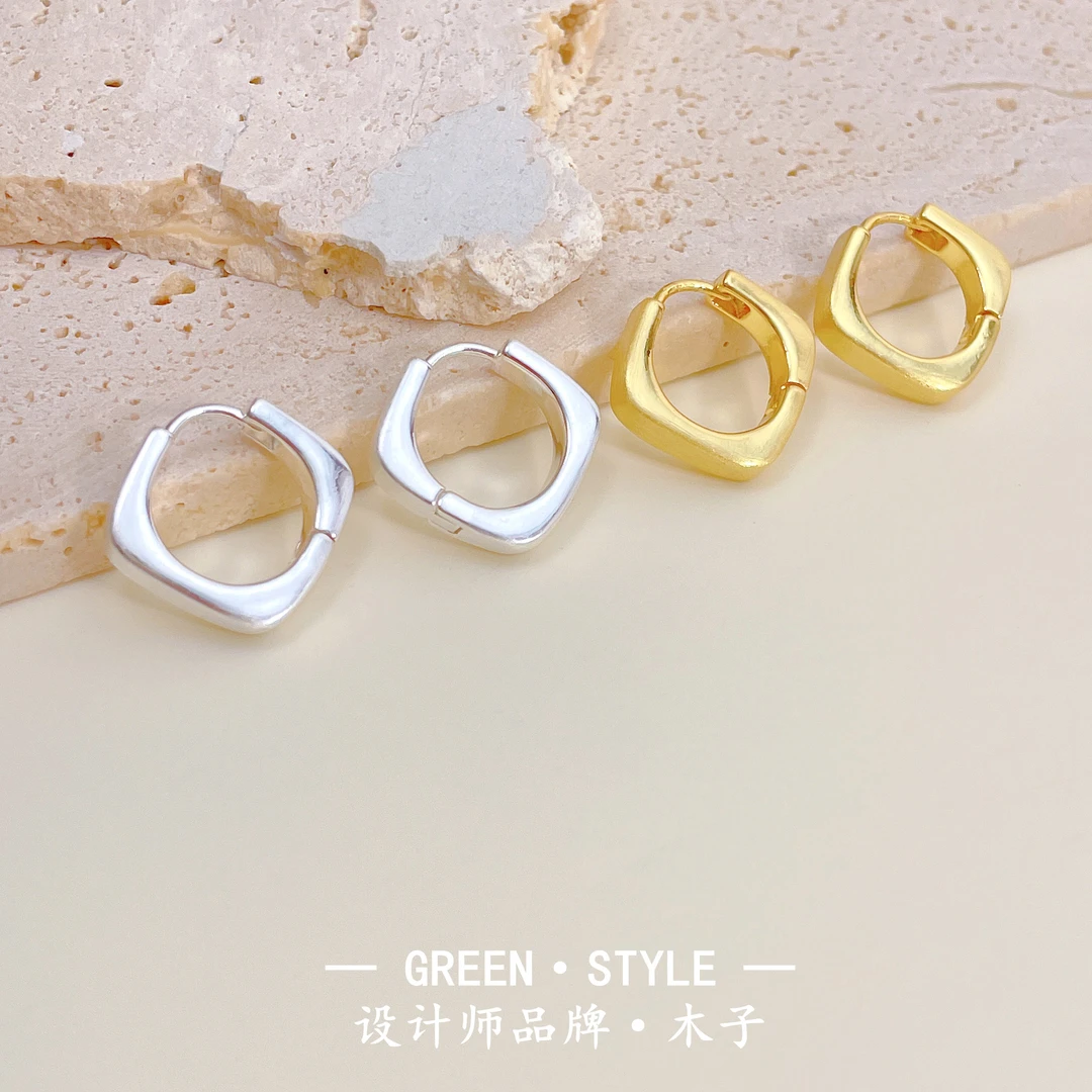 铜合金耳饰 【拉丝菱形耳扣】2024秋冬轻奢百搭设计师简约耳饰-G96