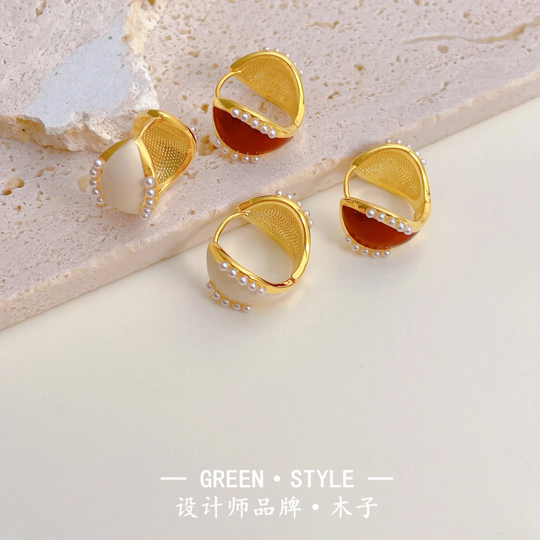 铜合金耳饰 【新款画油珠珠耳扣】小众轻奢百搭设计师简约耳饰-G04