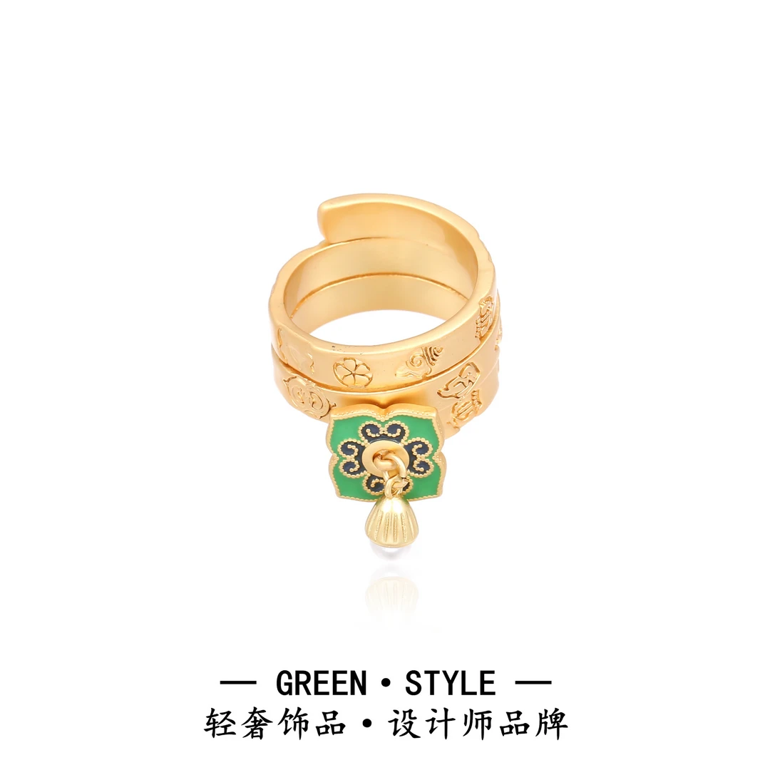 铜合金戒指 【如意】新中式国潮古风原创国风烧蓝优雅气质戒指-B156