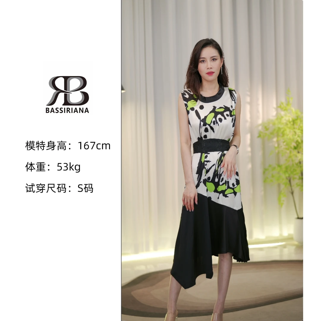 夏季时尚新款印花无袖连衣裙女显瘦直筒长裙823014