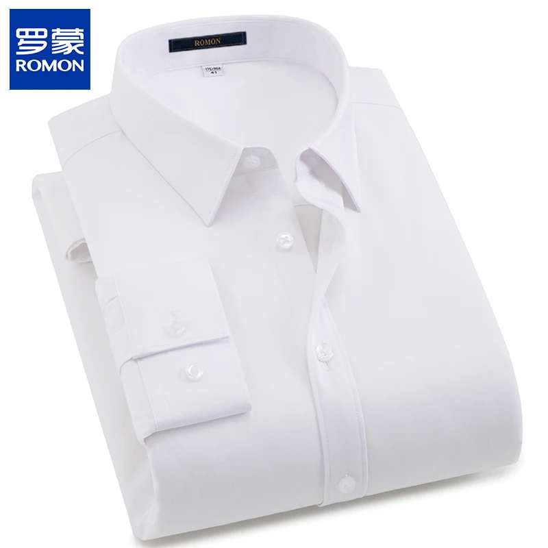 罗蒙男士冬季三防保暖衬衫抗皱商务白色职业装加绒加厚休闲男长袖