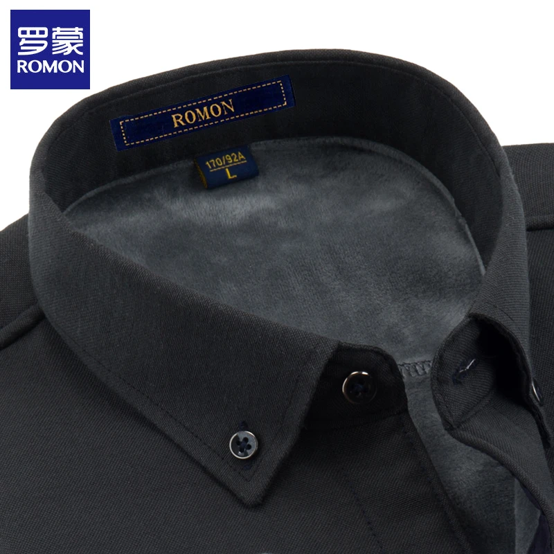 罗蒙冬季加绒衬衫男士长袖加厚保暖衬衣中青年休闲条纹牛津纺外套