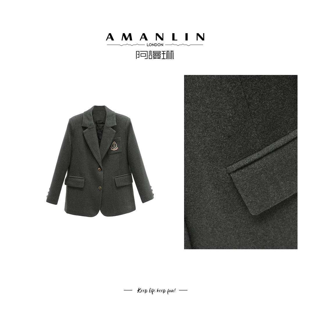 【AMANLIN】秋季韩版欧若风时尚穿搭显瘦气质西装外套洋气F593652