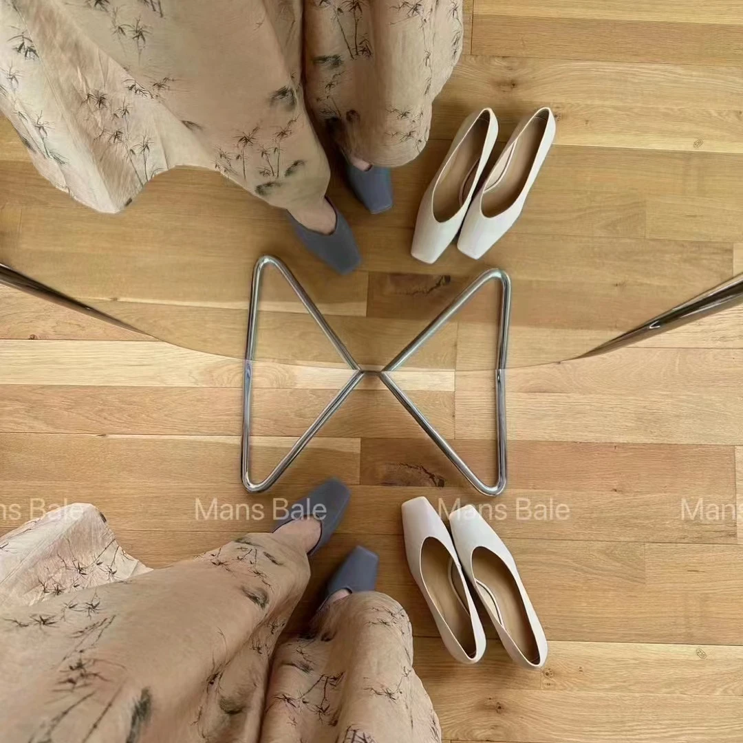 5010-53法式极简米白色粗跟高跟鞋方头浅口单鞋女（偏大半码拍小）