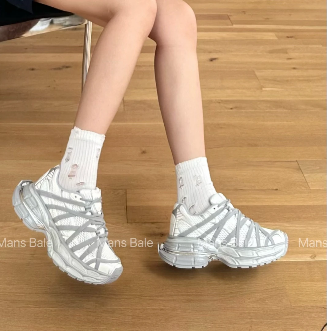 3480-15 高级感绑带网面厚底老爹鞋子 女2024早秋新款轻便舒适