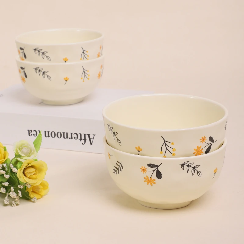 【新品特惠】清新花语4.5英寸饭碗奶油色4只装