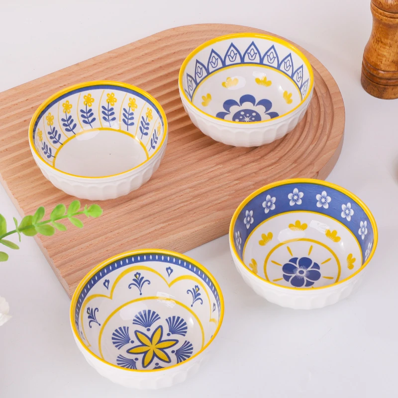 Arst/雅诚德日式蓝彩4.5英寸米饭碗4个釉下彩陶瓷碗高颜值家用碗
