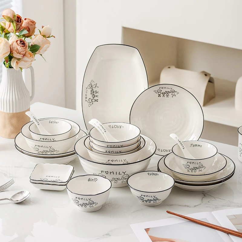 Arst/雅诚德幸福一家人家用陶瓷碗个人专用碗卡通碗吃饭碗家用