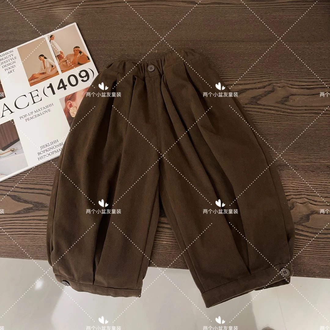 【两个小盆友】2024秋季儿童中小童深系咖色韩版宽松百搭休闲裤6722