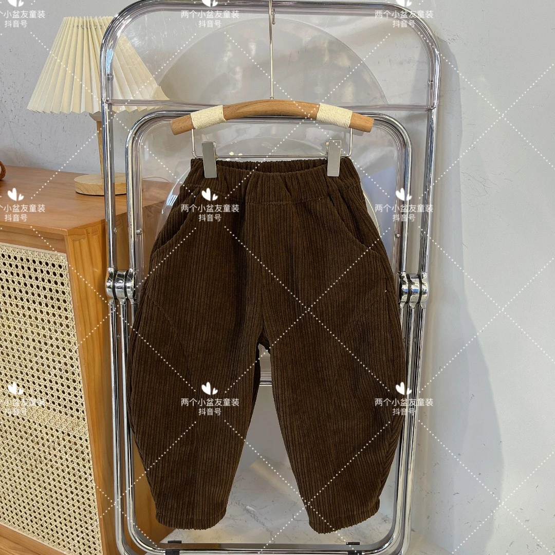 【两个小盆友 】儿童秋冬季加绒纯色休闲裤保暖一体绒灯芯绒裤0534