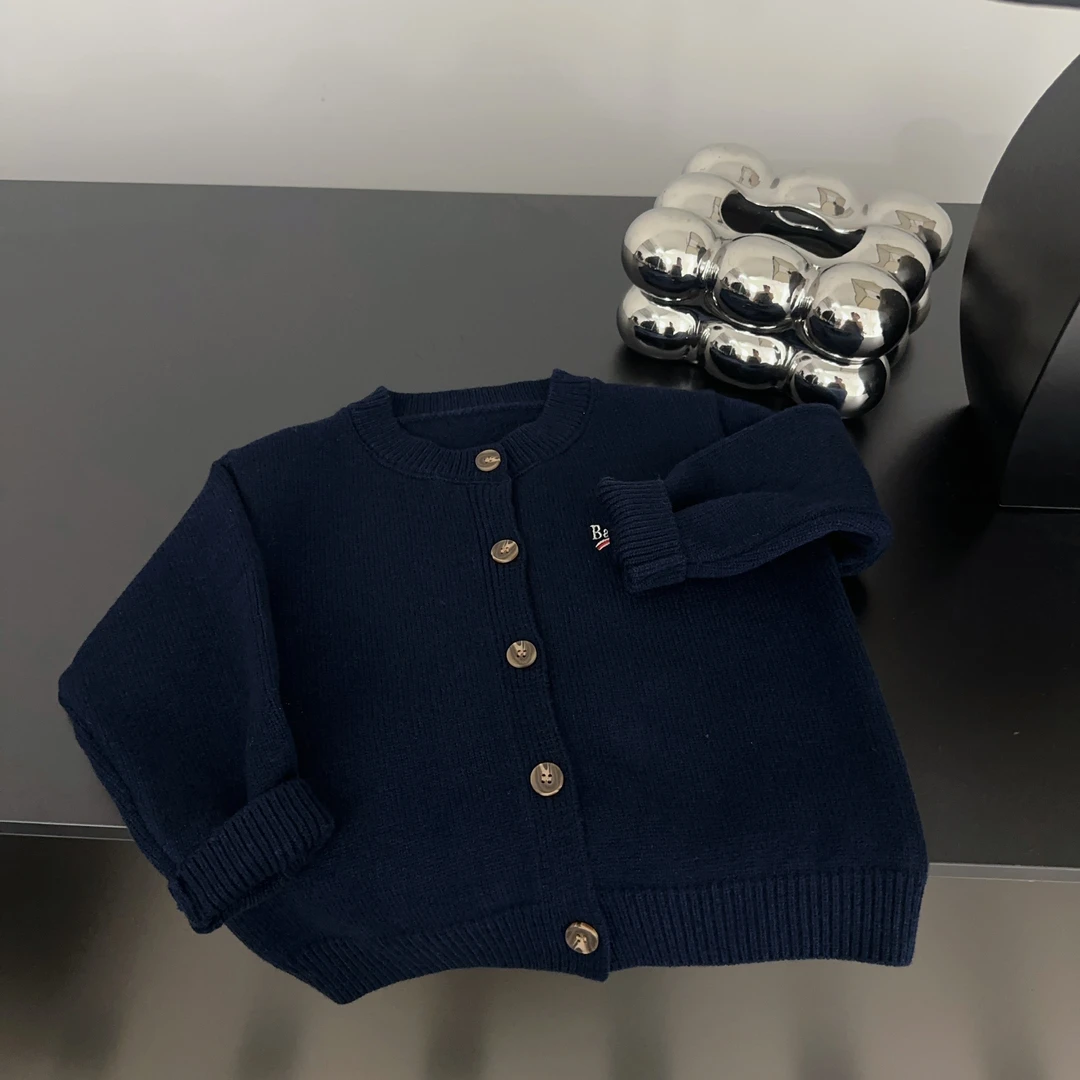 【小盆友现货】2025儿童春季韩版纯色刺绣针织开衫男女童毛衣6681