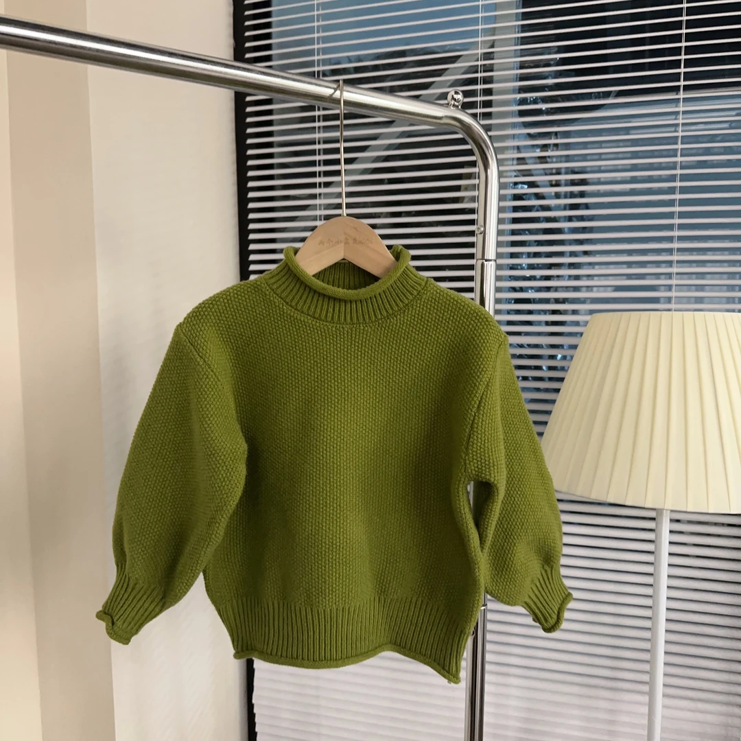 【两个小盆友】2025春儿童针织半高领韩版打底衫套头时尚毛衣7330