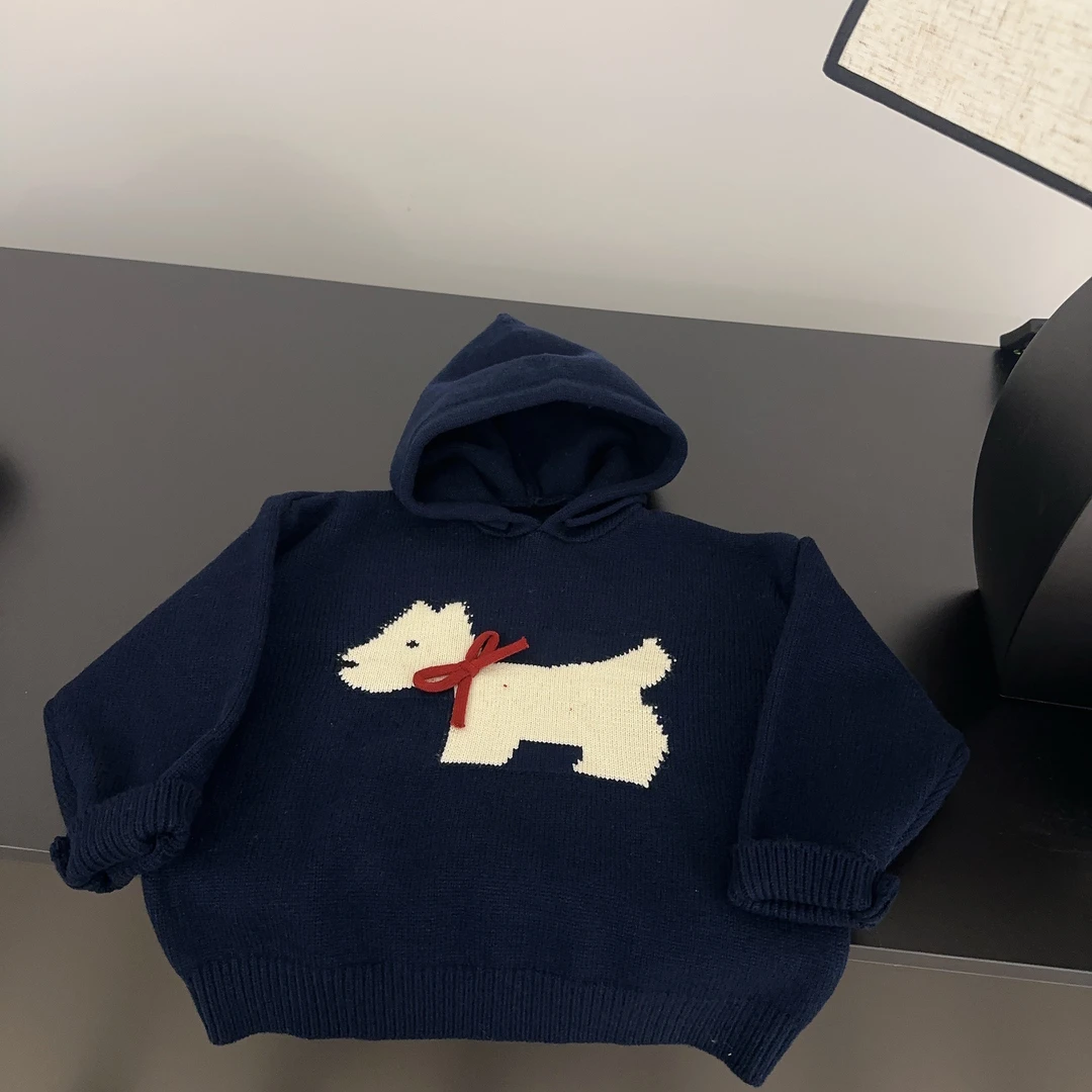 【两个小盆友】春款儿童韩版休闲连帽中小童针织衫卡通小狗毛衣5025