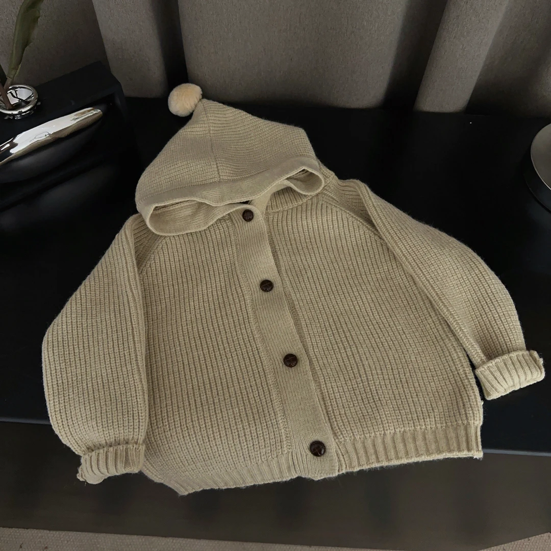 【两个小盆友】2024儿童秋季中小童韩版休闲针织衫连帽毛衣开衫5169