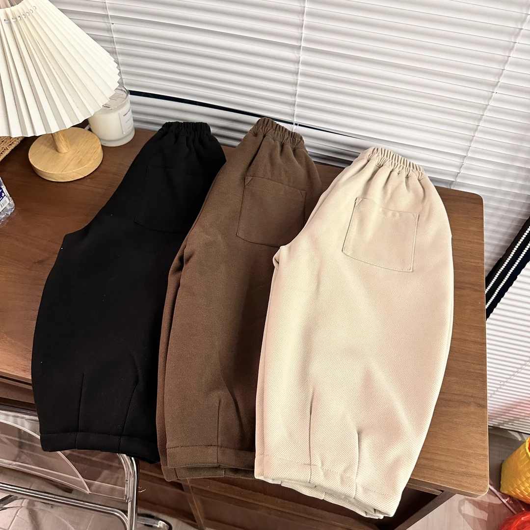 【两个小盆友】儿童宽松冬季加绒加厚休闲裤纯色秋冬中小童裤子6002