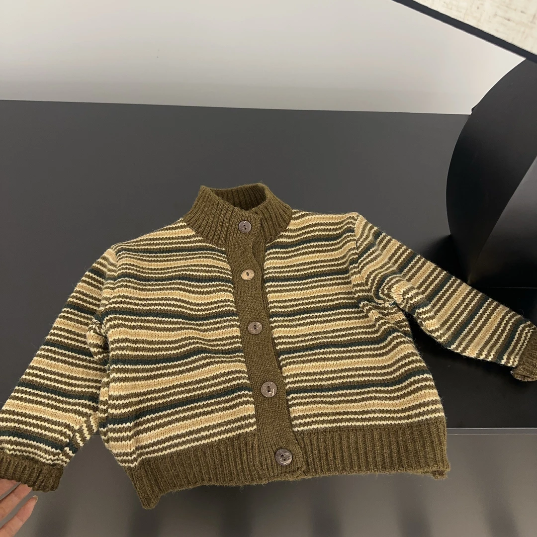 【小盆友现货】儿童秋款中小童韩版条纹针织衫宽松时尚毛衣开衫5857