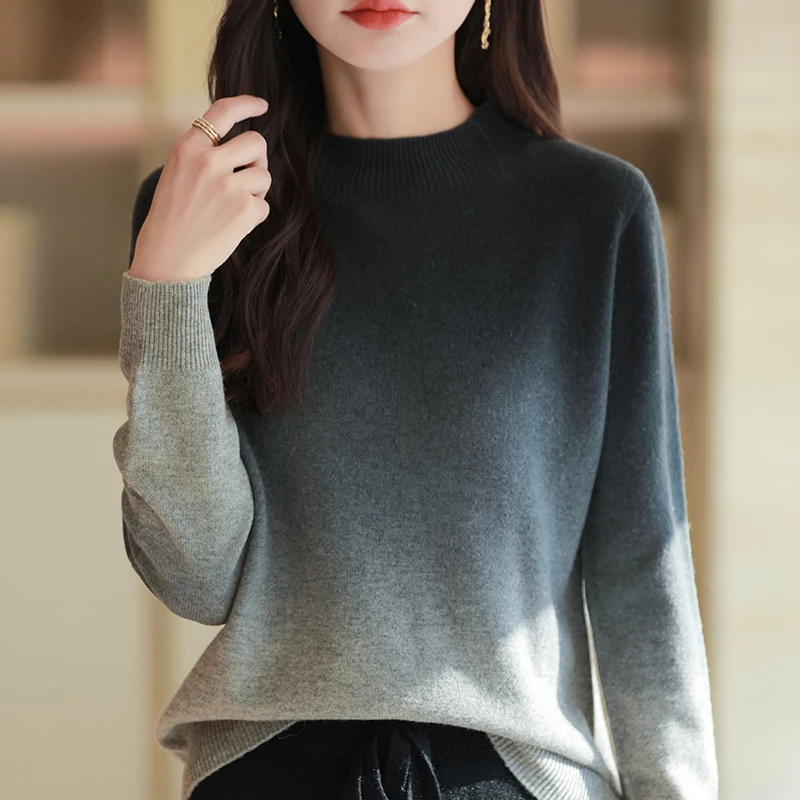 半高领渐变针织打底衫女2025新款春秋款内搭洋气大码女装秋冬毛衣