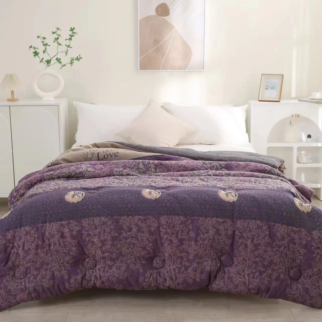 6斤左右紫色薰衣草--200*230双层纱纯棉火山岩纱布被子