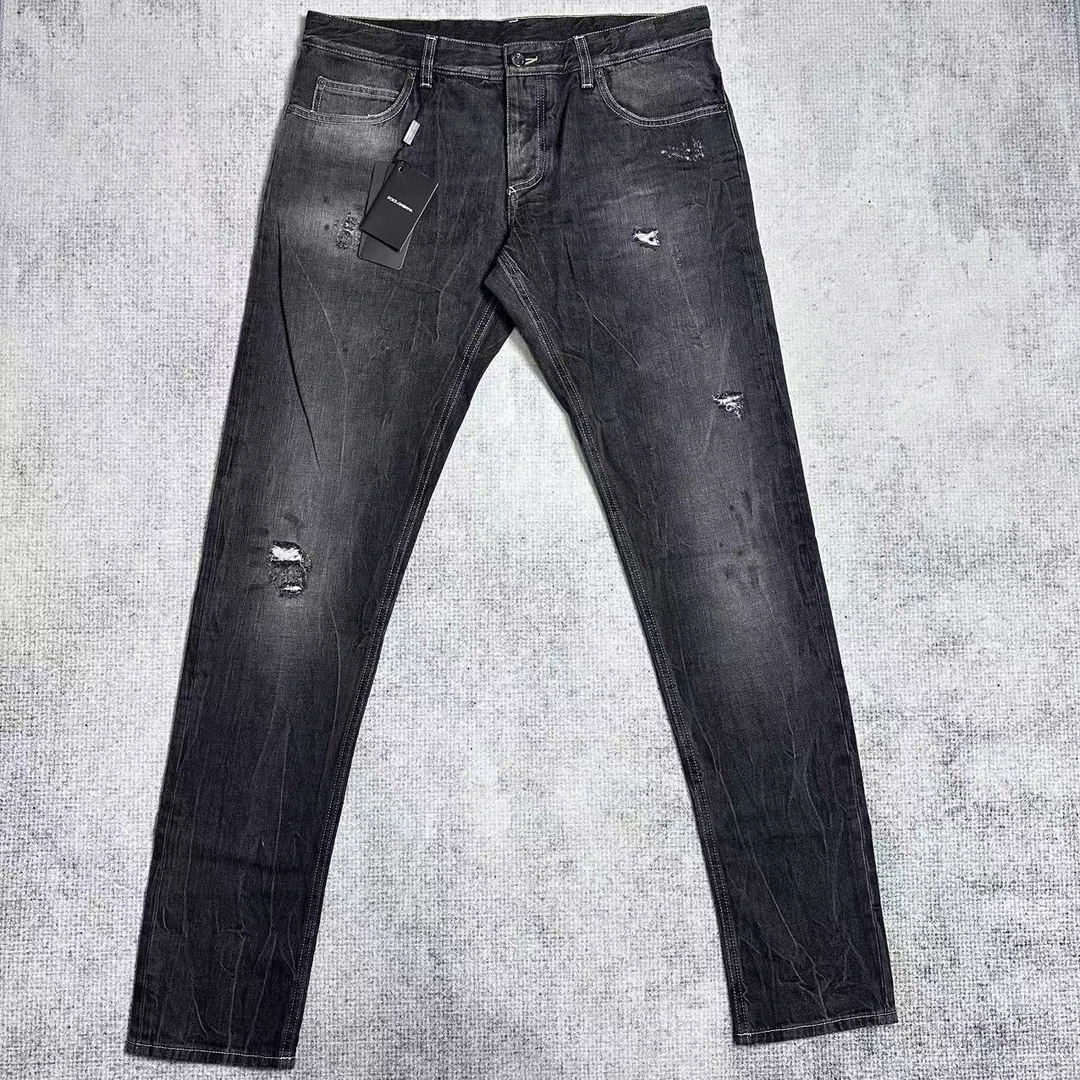 全新未使用  DG/水洗黑破洞牛仔裤/50码/90腰围/带吊牌新款在售
