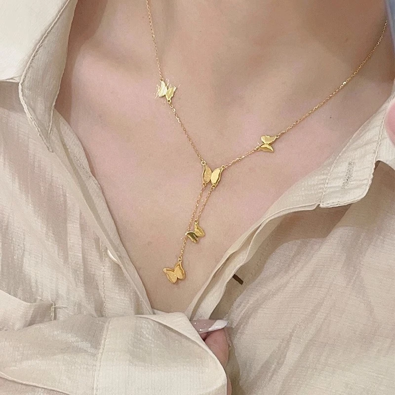 钛钢项链 蝴蝶项链轻奢小众设计钛钢颈链高级感锁骨链女2024新款
