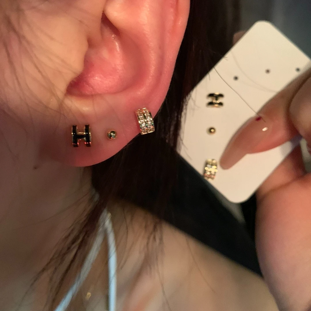 合金耳饰 到手6件！新款耳钉女耳环小众设计感高级精致字母H#1246