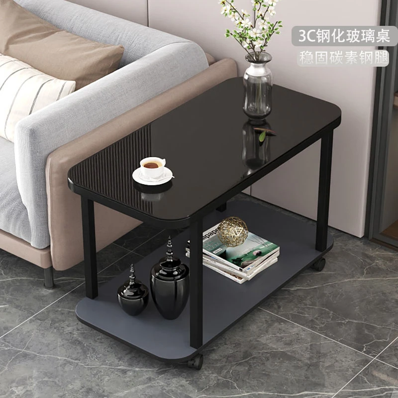 边几可移动简约客厅中间小茶几小桌子沙发边柜侧边柜双层玻璃角几