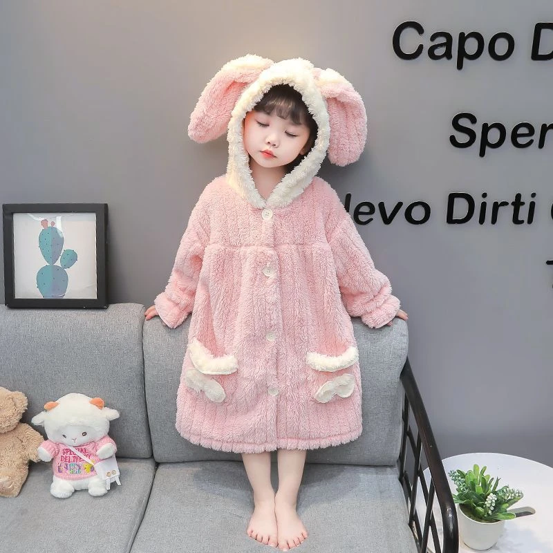 新款女童睡袍珊瑚绒儿童秋冬季法兰绒睡衣宝宝加厚睡裙家居服婴