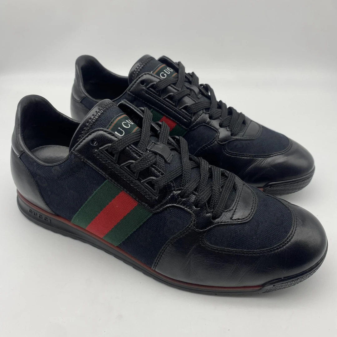 Gucci/古驰 二手黑色老花拼接休闲时尚百搭板鞋/95新40.5码