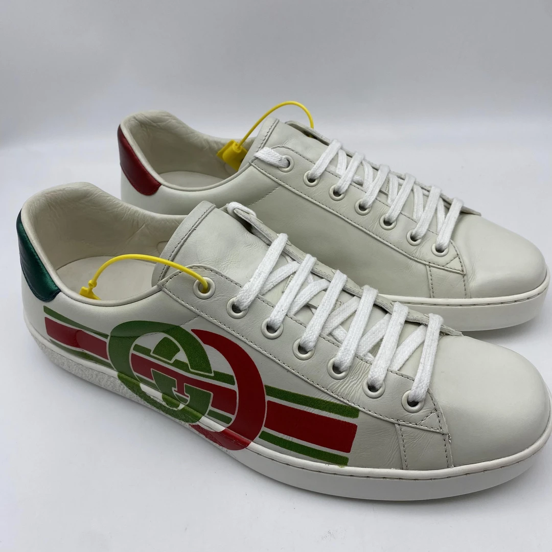 95新 GUCCI/古驰 经典双G腰带休闲时尚白色板鞋/42/42.5欧码