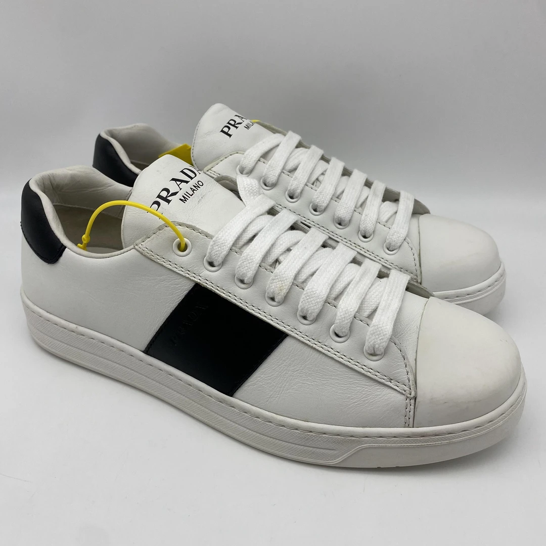 Prada/普拉达经典黑白拼接休闲时尚低帮系带板鞋/成色自定义/40码