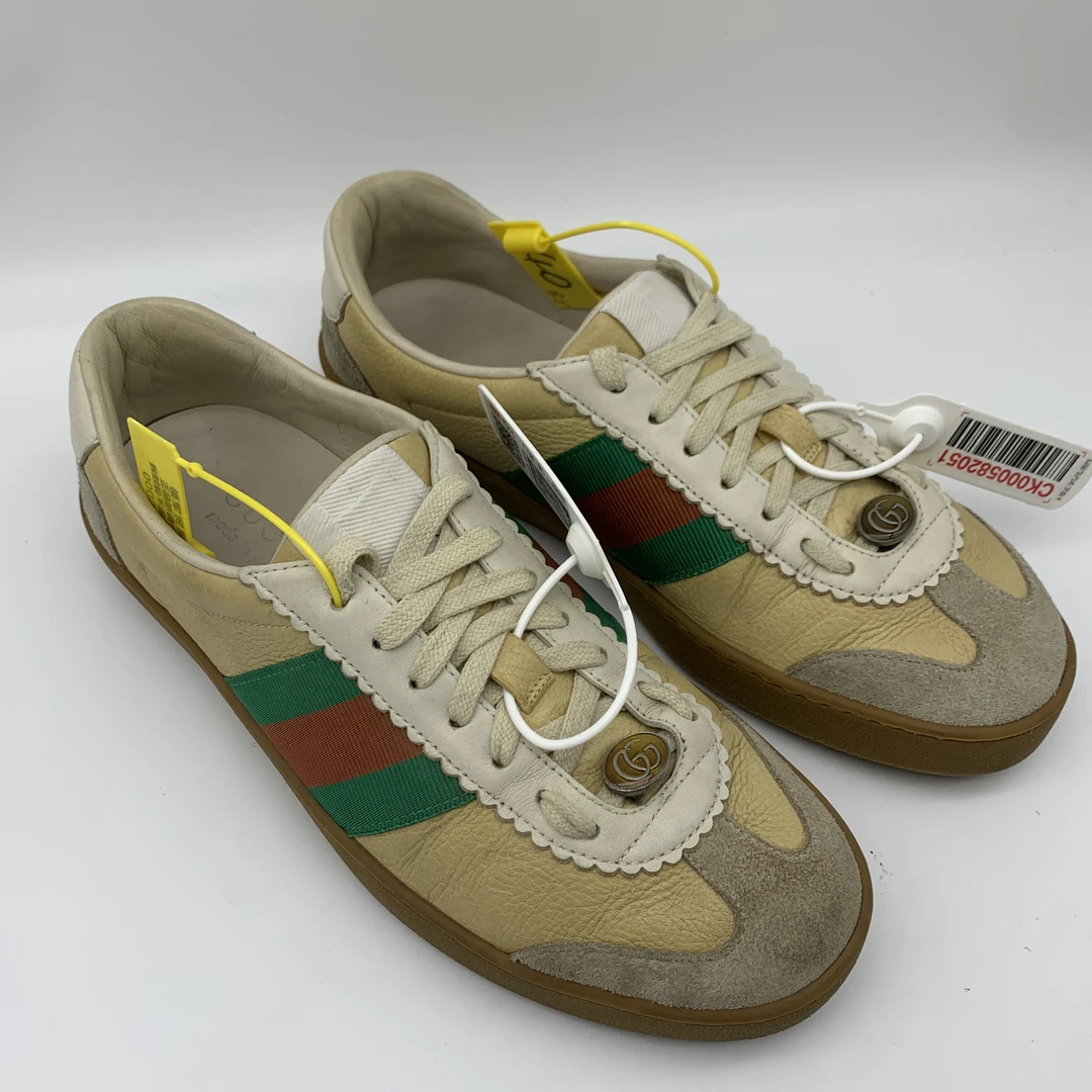 Gucci/古驰 二手男士德训鹅黄色麂皮拼接休闲板鞋/95新  40欧码