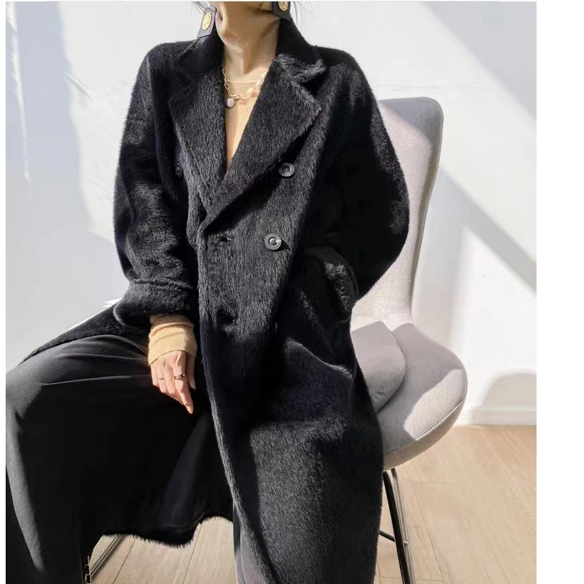 【高端定制】羊驼苏丽赫本风长款双排扣时尚百搭里衬大衣女DS801