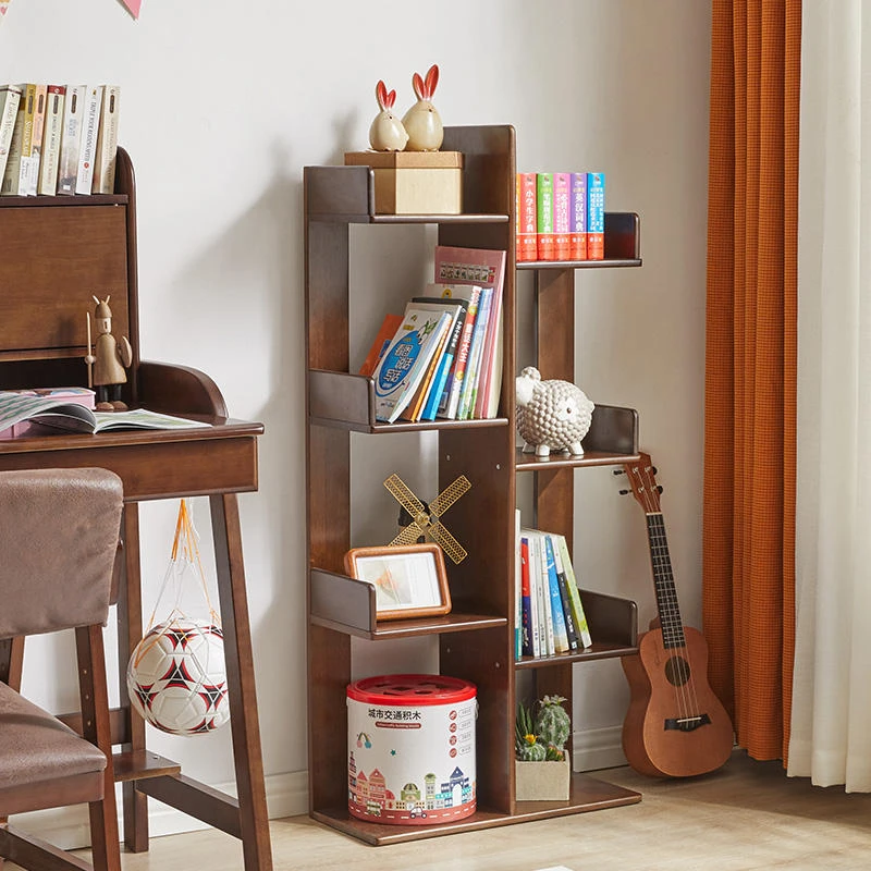 实木置物架落地书架创意隔板家用简约客厅靠墙多层树形小书架