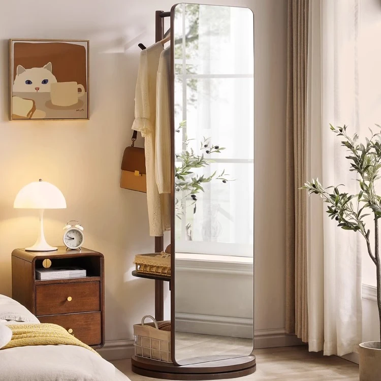 实木旋转穿衣镜落地镜子全身镜客厅家用创意简约北欧立式衣服架