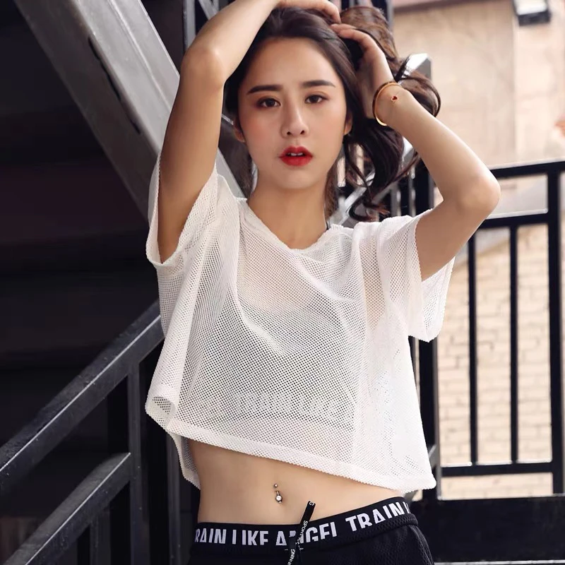2024新款宽松运动罩衫t恤女跑步健身夏薄款普拉提训练瑜伽服短袖