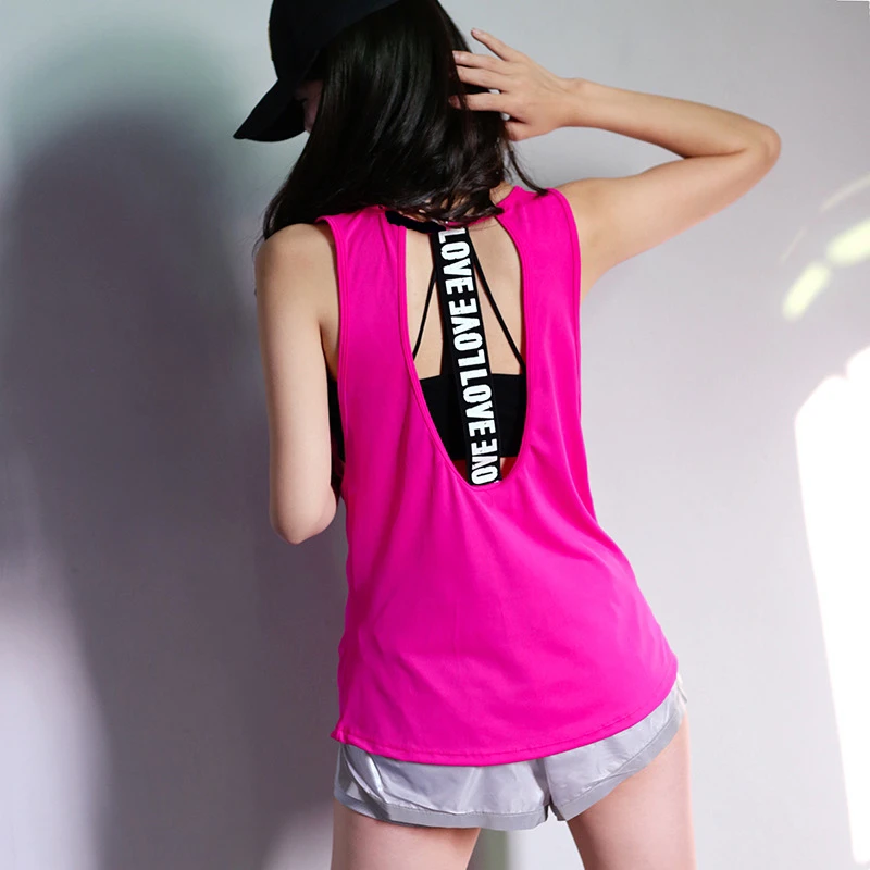 字母美背运动上衣女宽松透气排汗工字型器械背心大码健身速干衣