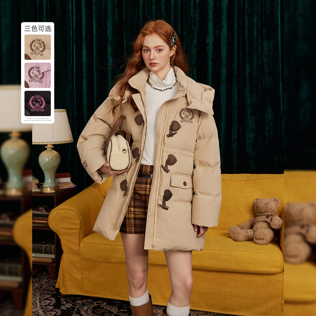 unifree牛角扣羽绒服外套【HELLO KITTY联名】洋气复古保暖宽松休闲