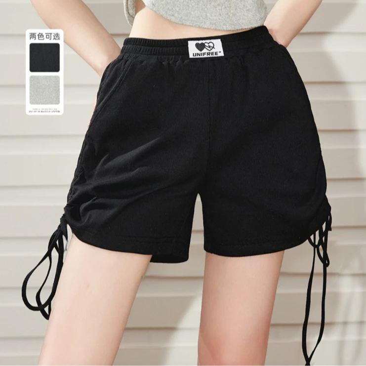 unifree运动短裤夏季百搭阔腿热裤高腰小个子褶皱时尚ins高能感