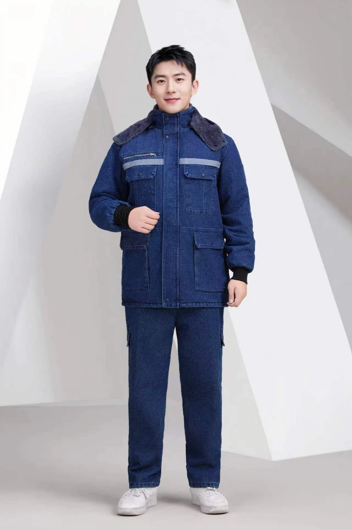 冬季工作服棉衣牛仔套装棉袄男电网电焊加厚防烫劳保加绒防寒棉服