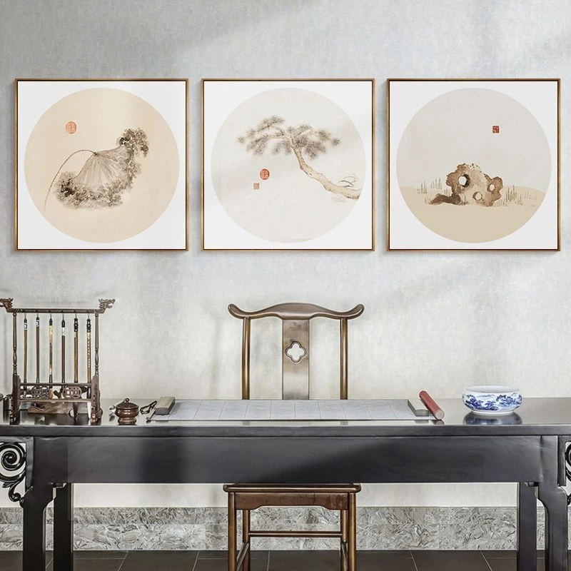 书房办公室玄关装饰画客厅茶室墙面壁画水墨餐厅中国风正方形挂画